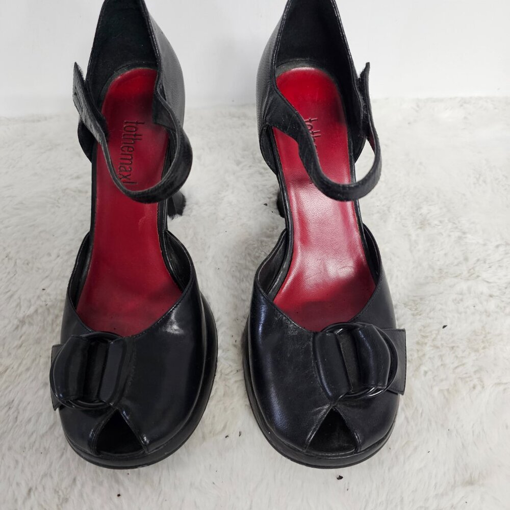 To The Max Black Peep Toe Pinup Punk Retro Ankle Strap Heels Size 6 - Picture 2 of 16